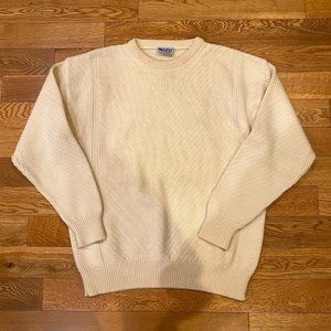 Meister 100% New Wool Ivory Knit Crewneck Sweater Pullover XL